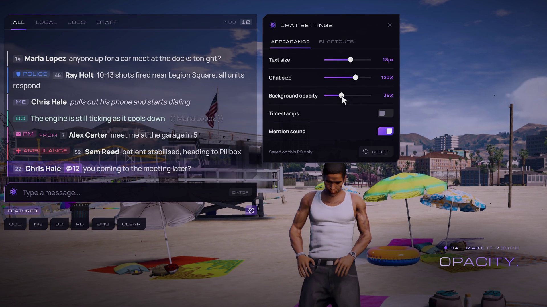 Each player's own size, opacity and sounds