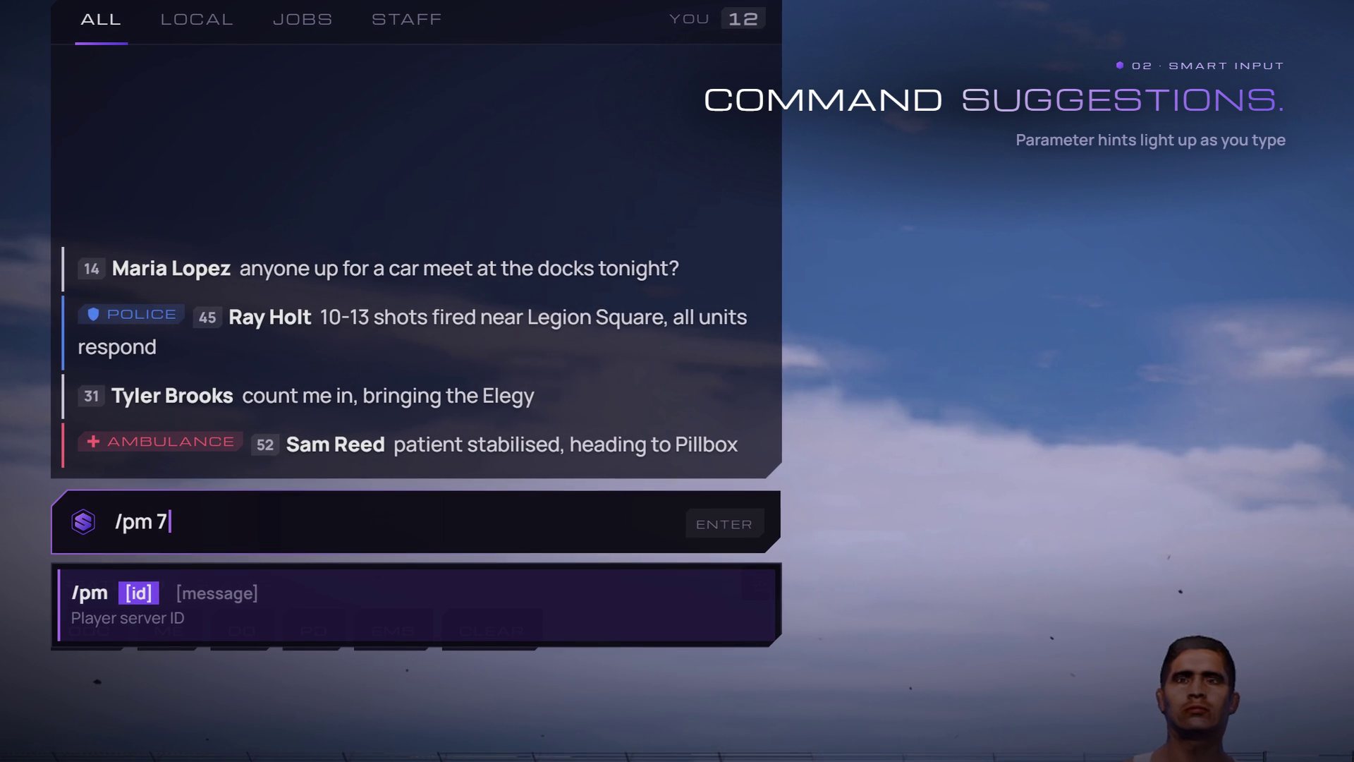Command suggestions with parameter hints